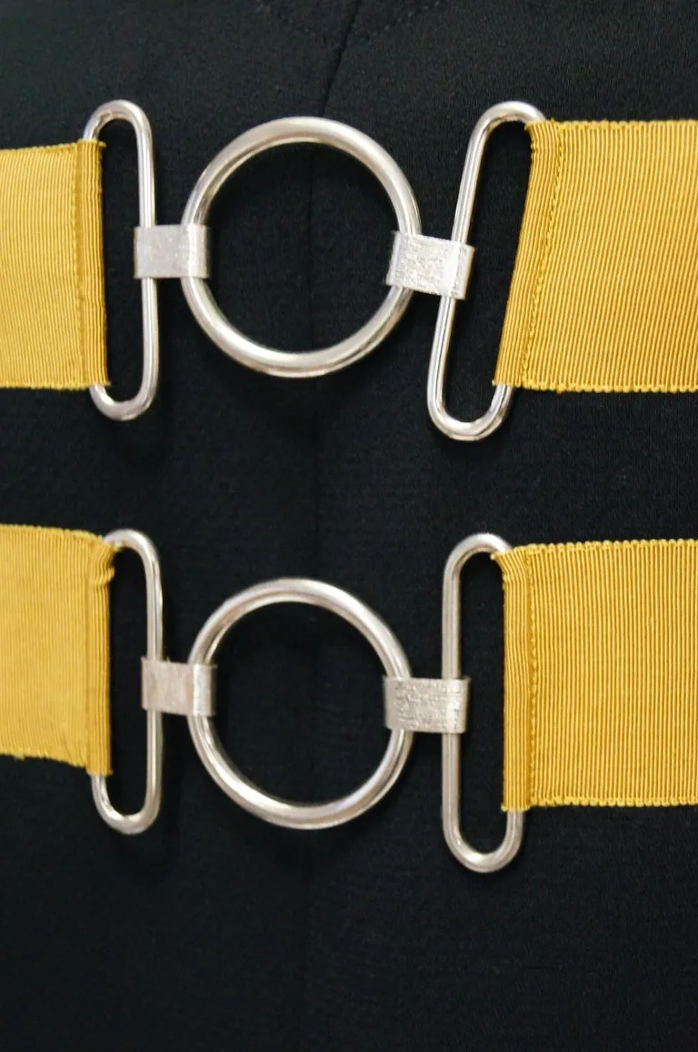 1960s Jeanne Lanvin Designed Black Wool Mod Dress with Yellow Grosgrain Buckles