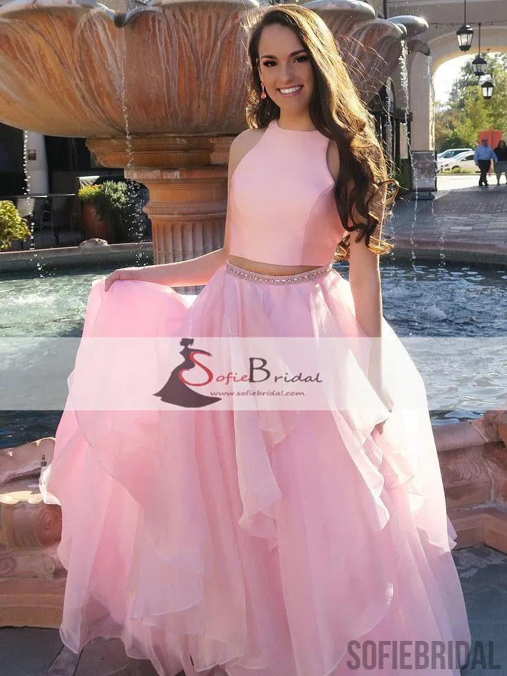 2 Pieces Satin Top Organza Prom Dresses, Simple Design Popular Prom Dresses, Prom Dress, PD0429