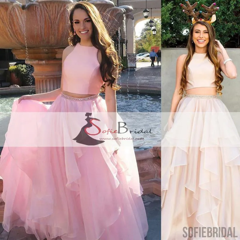 2 Pieces Satin Top Organza Prom Dresses, Simple Design Popular Prom Dresses, Prom Dress, PD0429