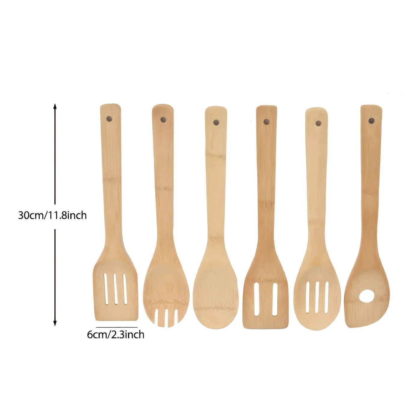 6pcs Wooden Utensils, Wooden Spoons For Cooking Bamboo Utensil Set, Apartment Essentials Wood Spatula Spoon Nonstick Kitchen Utensil Set, Premium Quality Housewarming Gifts Wooden Utensils For Everyday Use 11.8inch*2.3inch