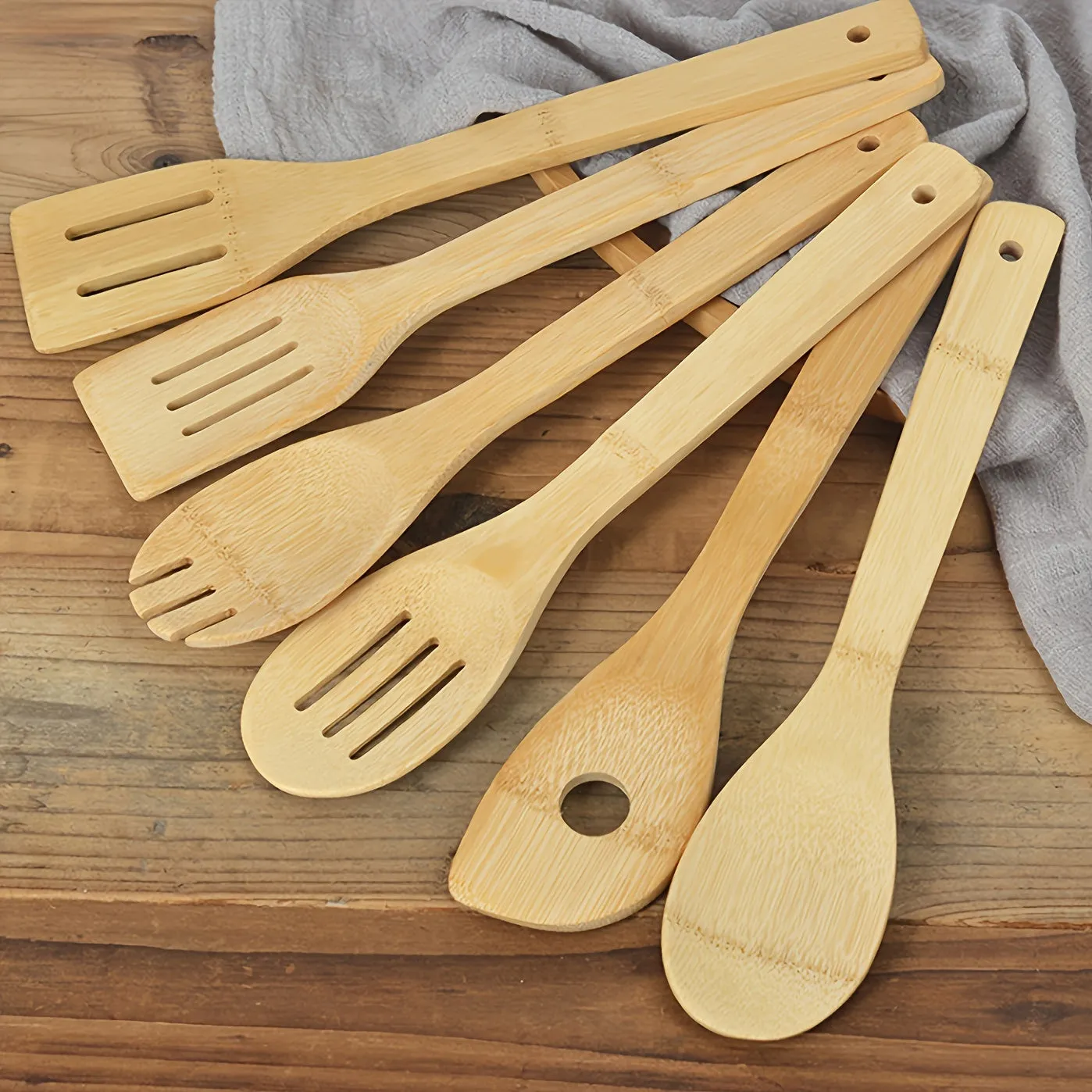 6pcs Wooden Utensils, Wooden Spoons For Cooking Bamboo Utensil Set, Apartment Essentials Wood Spatula Spoon Nonstick Kitchen Utensil Set, Premium Quality Housewarming Gifts Wooden Utensils For Everyday Use 11.8inch*2.3inch