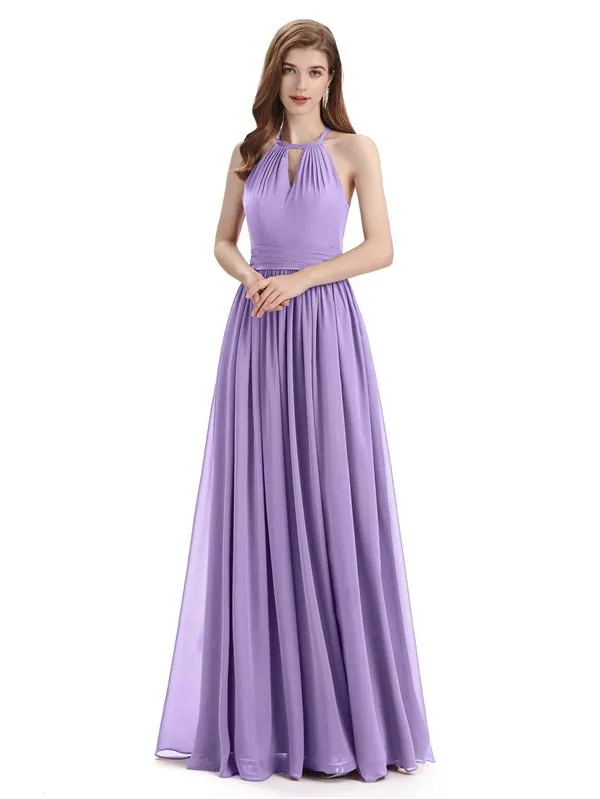 A-line Halter Simple Floor-Length Bridesmaid Dresses