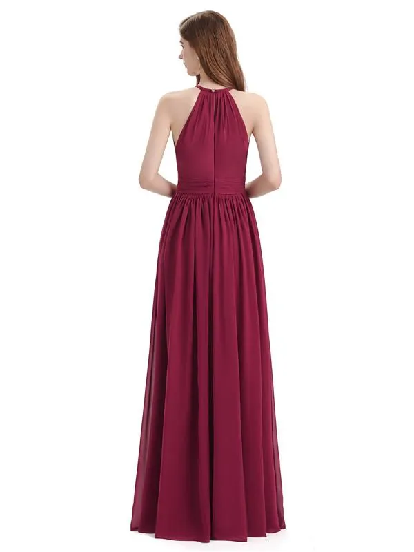 A-line Halter Simple Floor-Length Bridesmaid Dresses