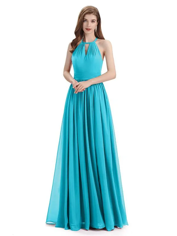 A-line Halter Simple Floor-Length Bridesmaid Dresses