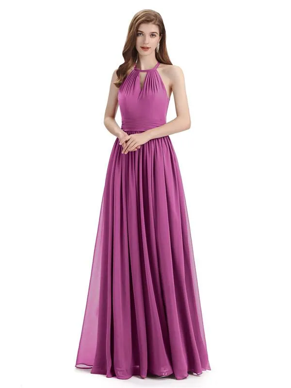 A-line Halter Simple Floor-Length Bridesmaid Dresses