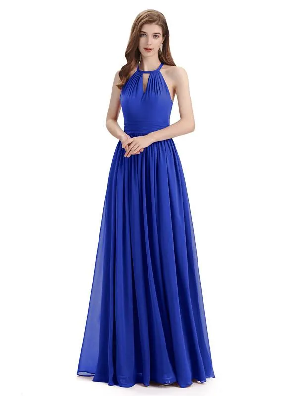 A-line Halter Simple Floor-Length Bridesmaid Dresses