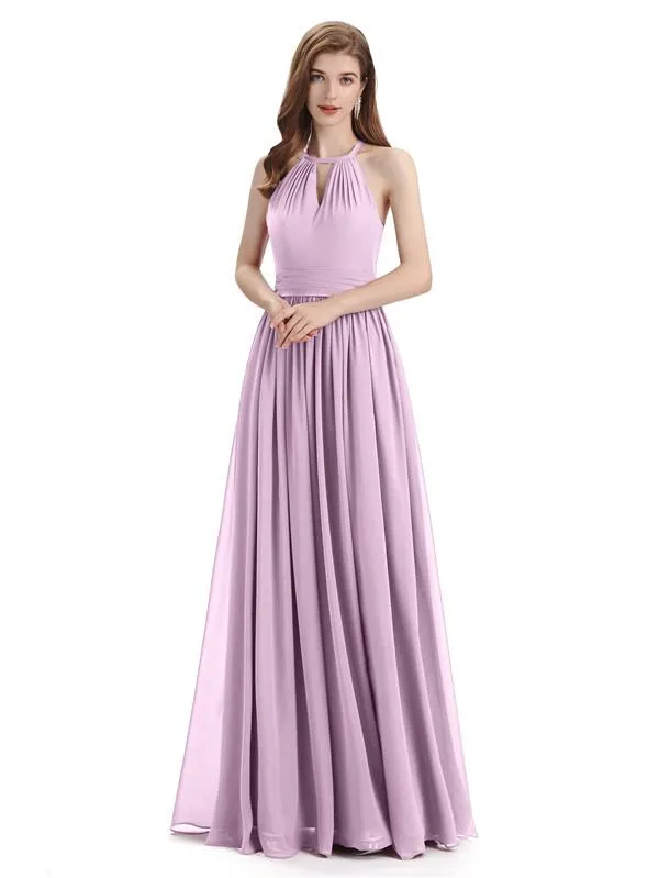 A-line Halter Simple Floor-Length Bridesmaid Dresses