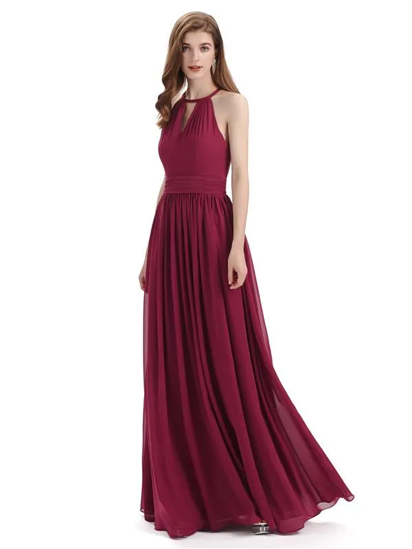 A-line Halter Simple Floor-Length Bridesmaid Dresses