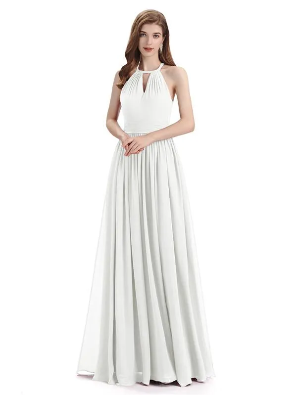 A-line Halter Simple Floor-Length Bridesmaid Dresses