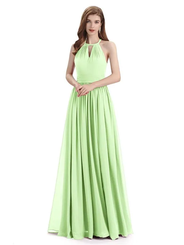 A-line Halter Simple Floor-Length Bridesmaid Dresses