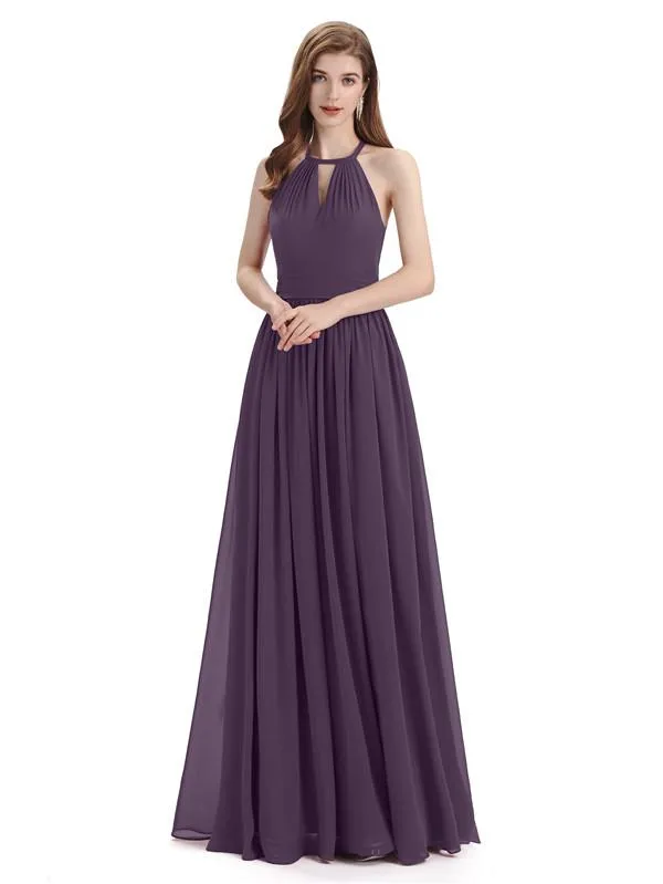 A-line Halter Simple Floor-Length Bridesmaid Dresses