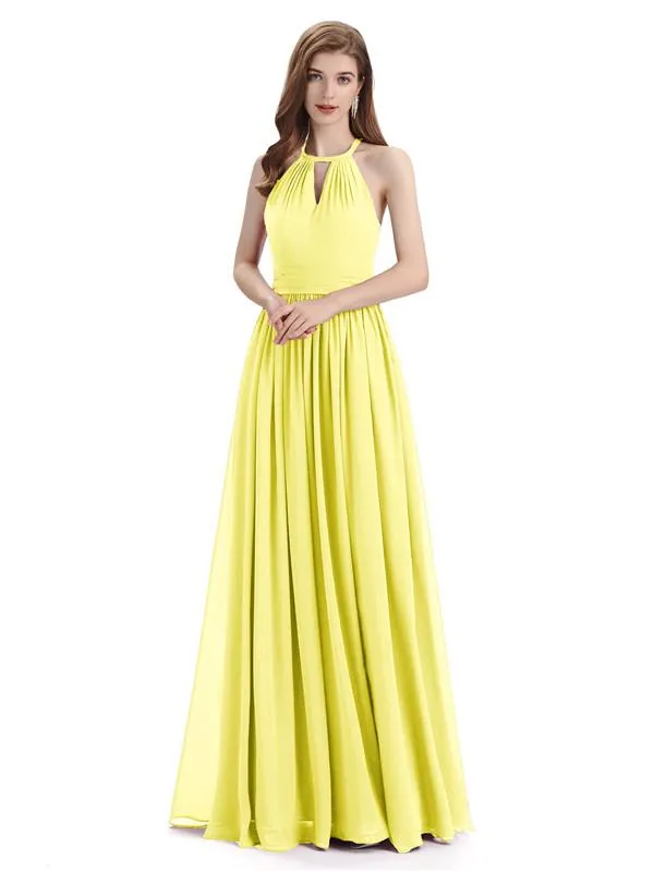 A-line Halter Simple Floor-Length Bridesmaid Dresses