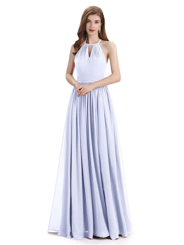 A-line Halter Simple Floor-Length Bridesmaid Dresses