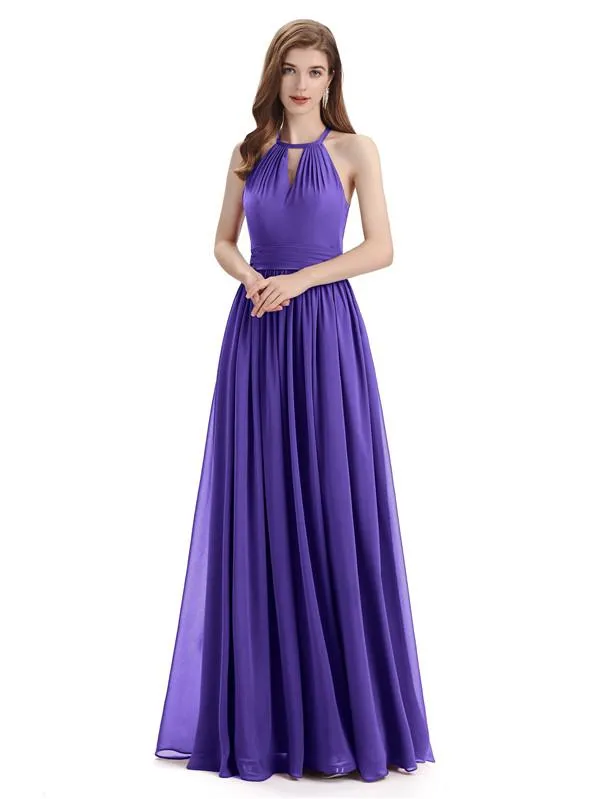 A-line Halter Simple Floor-Length Bridesmaid Dresses