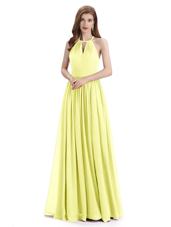 A-line Halter Simple Floor-Length Bridesmaid Dresses