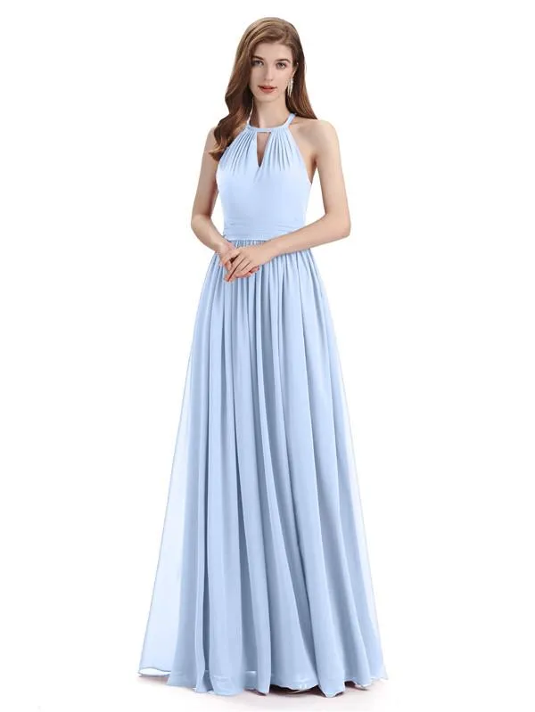 A-line Halter Simple Floor-Length Bridesmaid Dresses