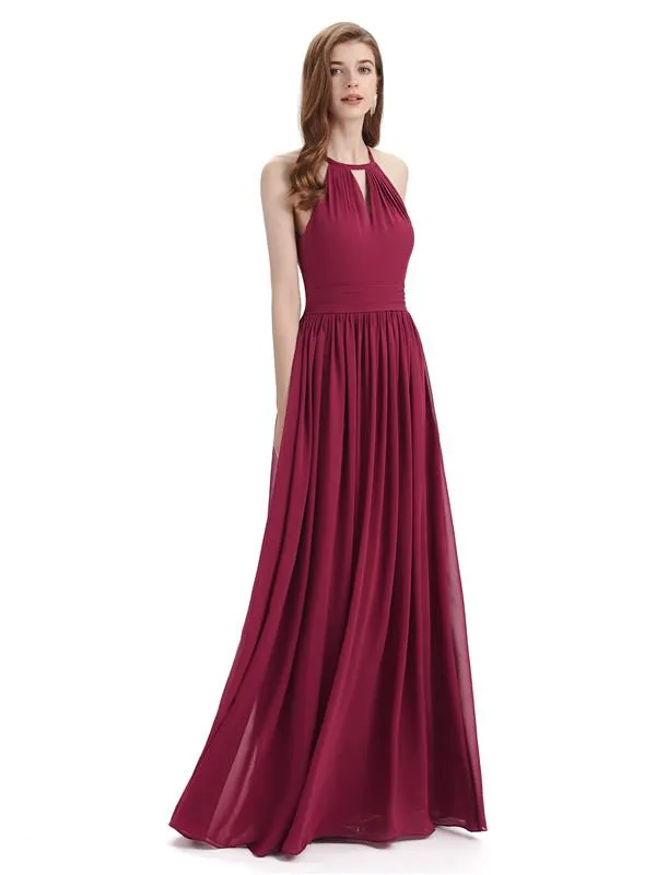 A-line Halter Simple Floor-Length Bridesmaid Dresses