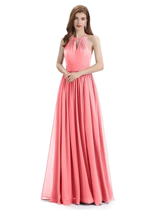 A-line Halter Simple Floor-Length Bridesmaid Dresses