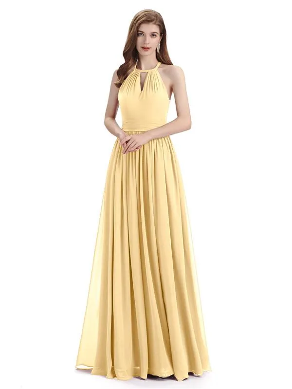 A-line Halter Simple Floor-Length Bridesmaid Dresses