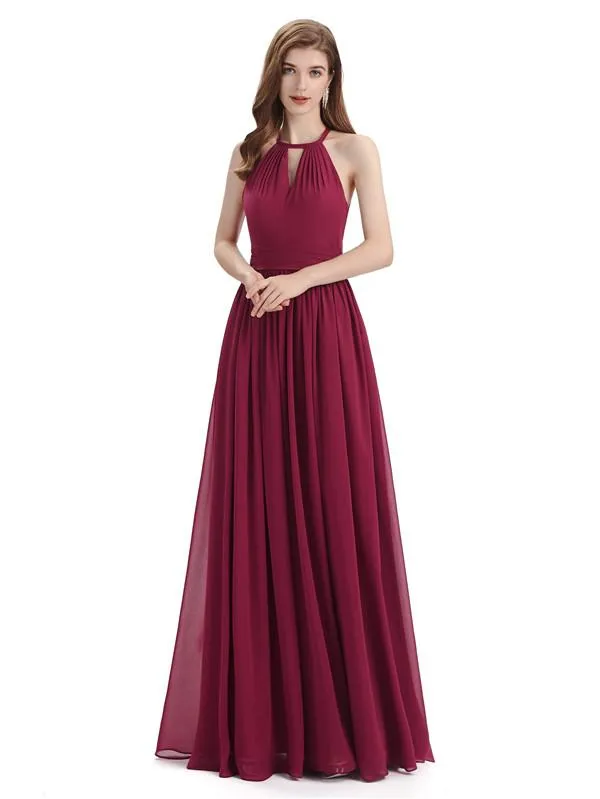 A-line Halter Simple Floor-Length Bridesmaid Dresses