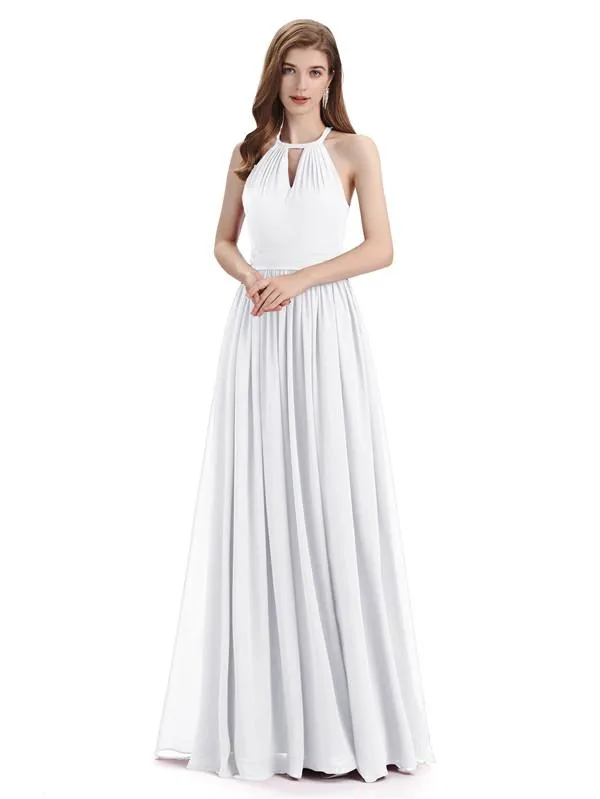 A-line Halter Simple Floor-Length Bridesmaid Dresses