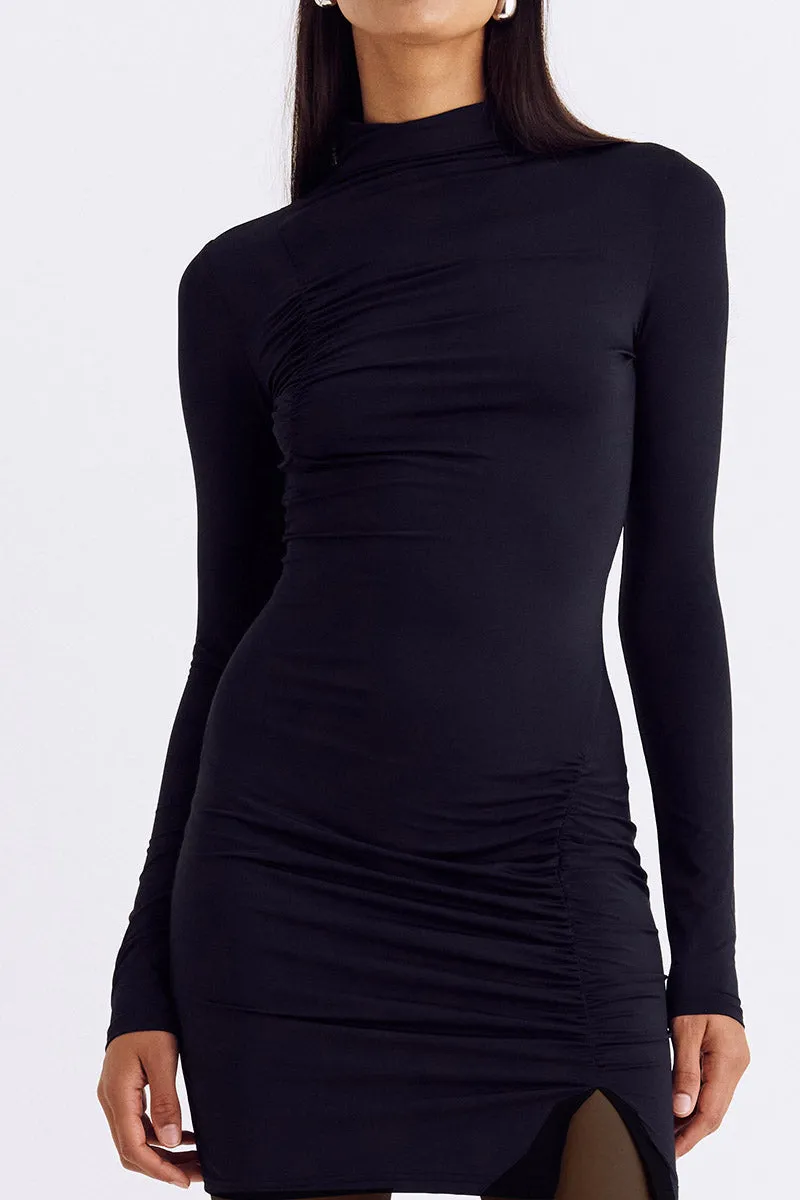 Auguste Funnel Neck Mini Dress - Black