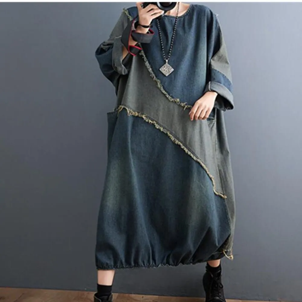 Autumn Vibes Patchwork Denim Dress