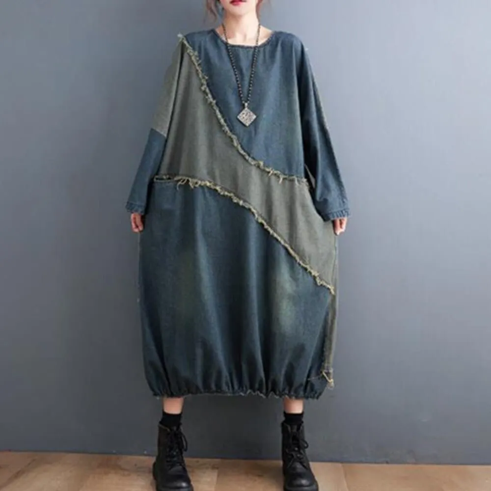 Autumn Vibes Patchwork Denim Dress