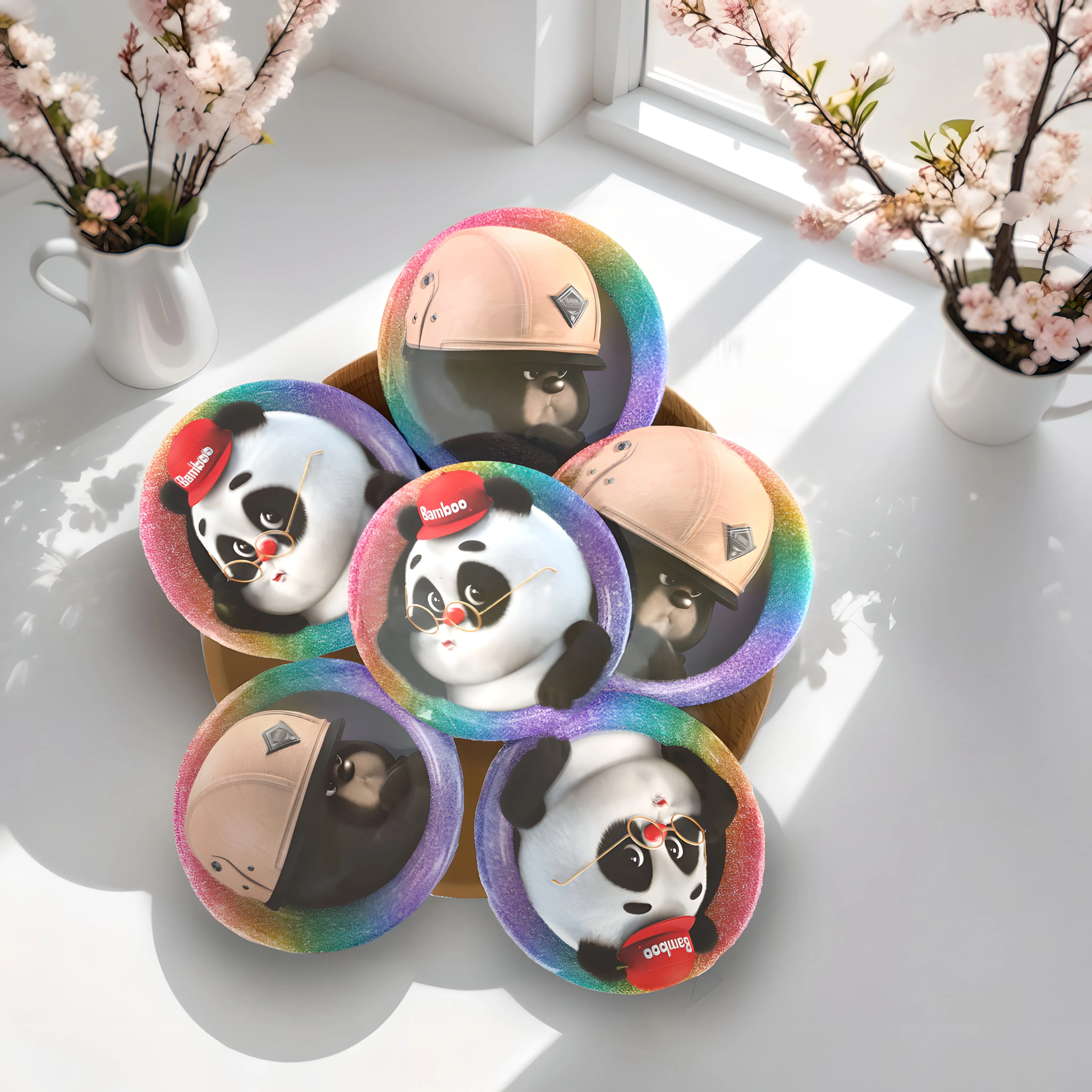 Bamboo Panda & Dundun Bear Button Badge Pins