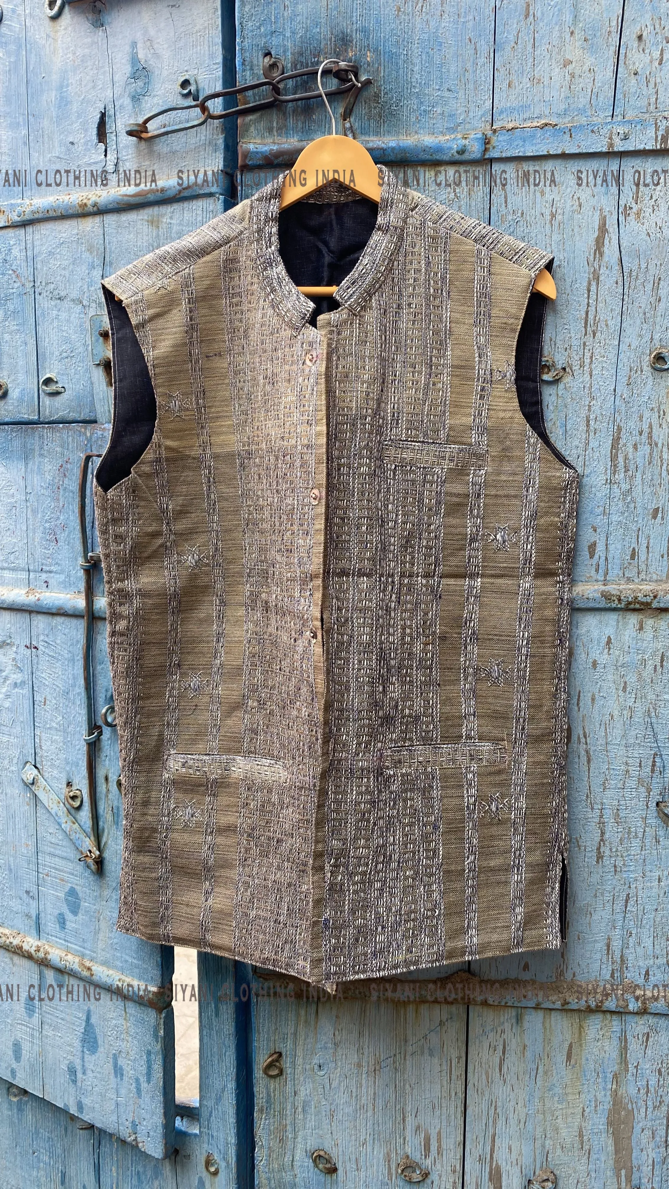 Beige Solid Sustainable Handloom Cotton Handmade Nehru Jacket