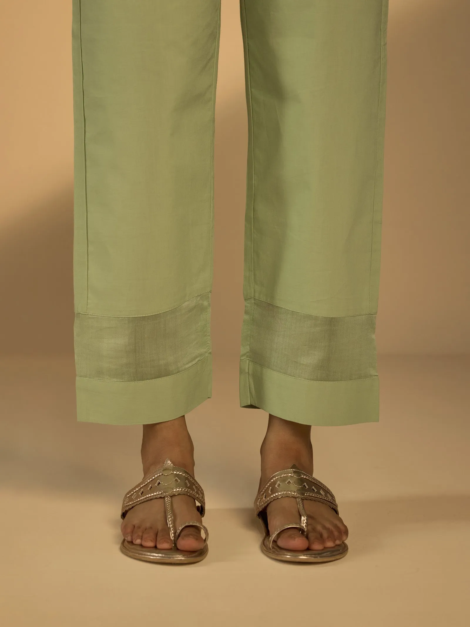 Big Flower Green Cotton Straight Pant