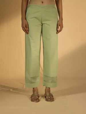 Big Flower Green Cotton Straight Pant