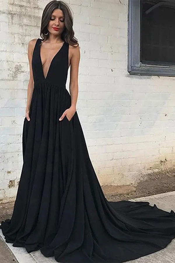 Black Prom Dresses,Sweep Train Prom Dress,Sexy Prom Dress,Evening Gowns,M79