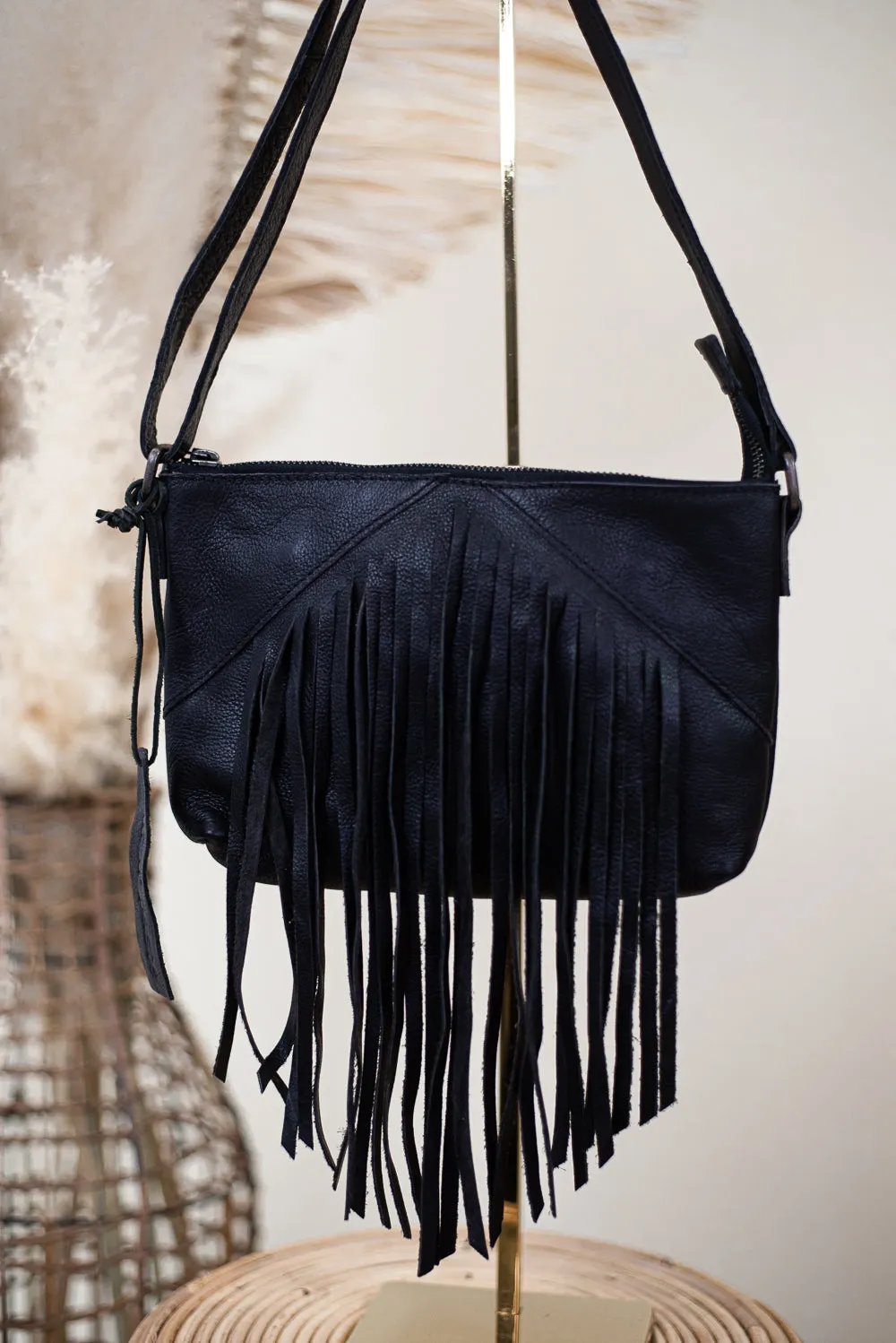 Boho Revival Fringe Crossbody , Black