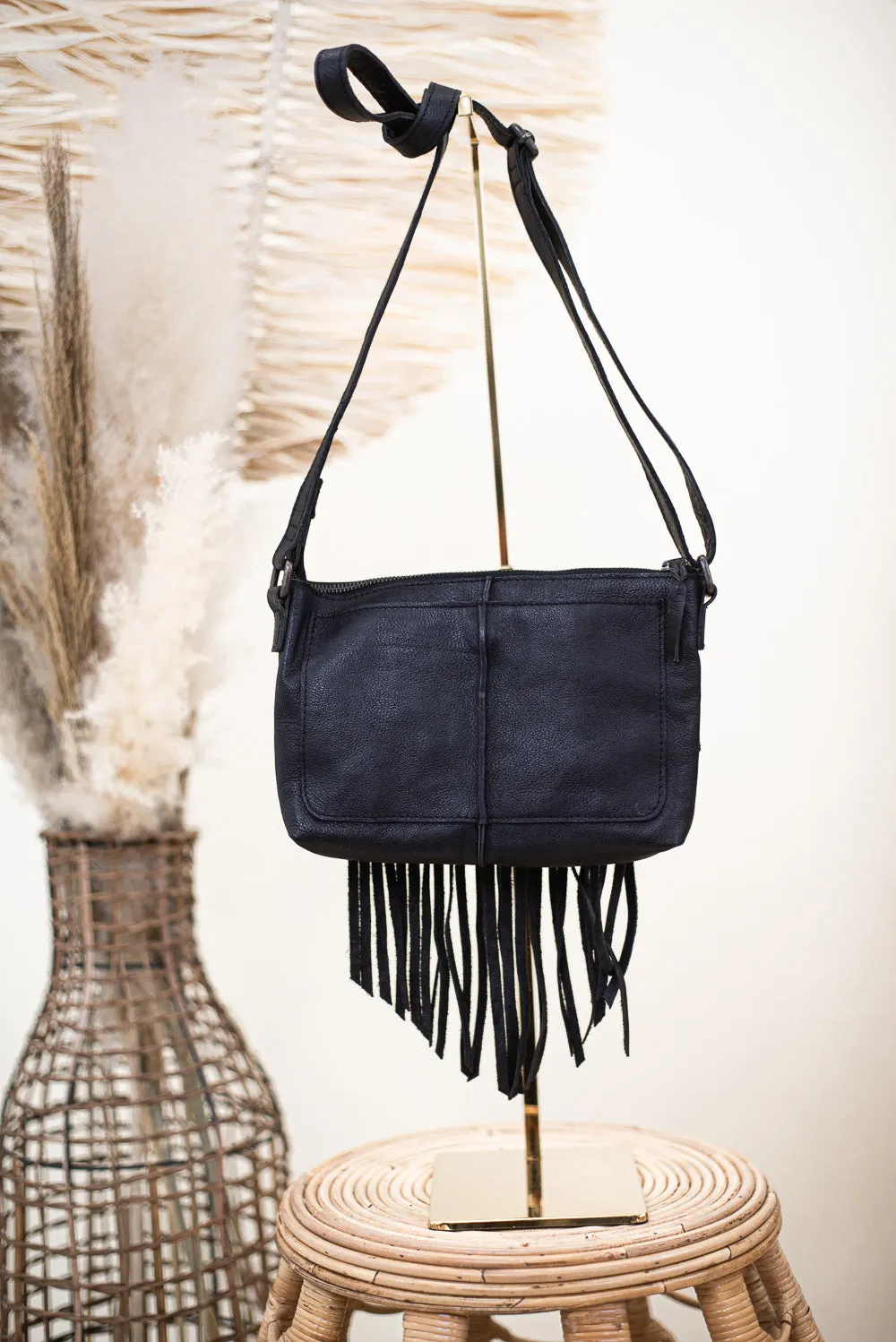 Boho Revival Fringe Crossbody , Black