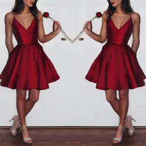 Burgundy 2025 Short Cute Simple Spaghetti Straps Homecoming Dresses