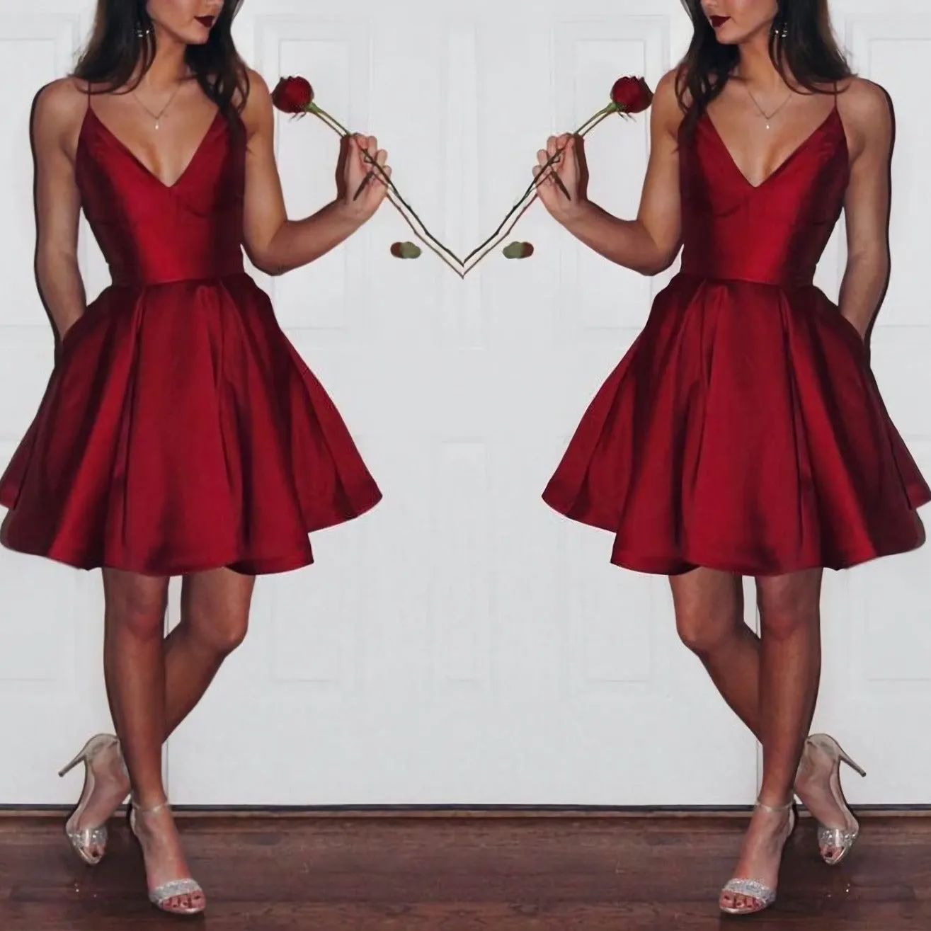 Burgundy 2025 Short Cute Simple Spaghetti Straps Homecoming Dresses