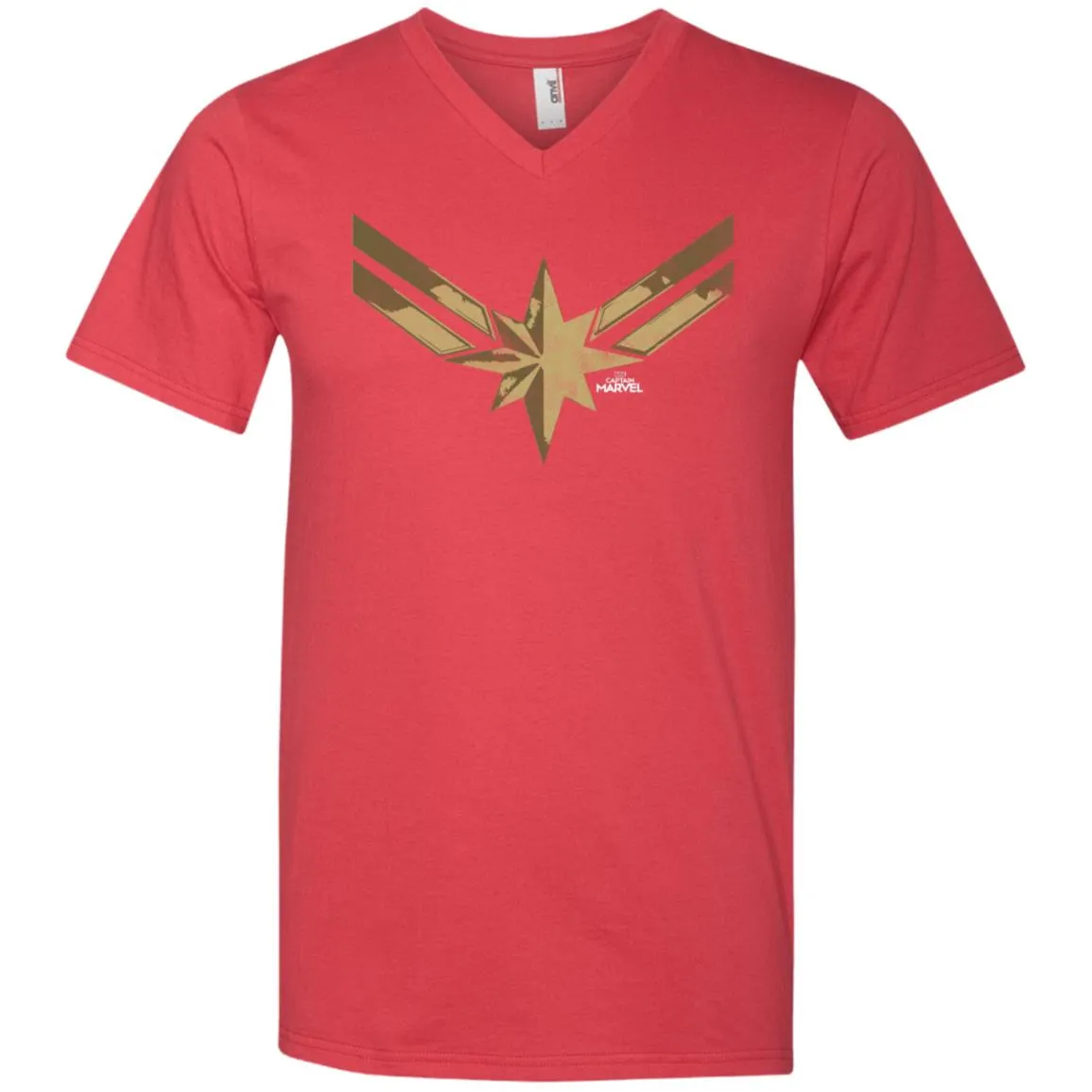 Captain Marvel Simple Gold Shadowed Logo Men V-Neck T-Shirt