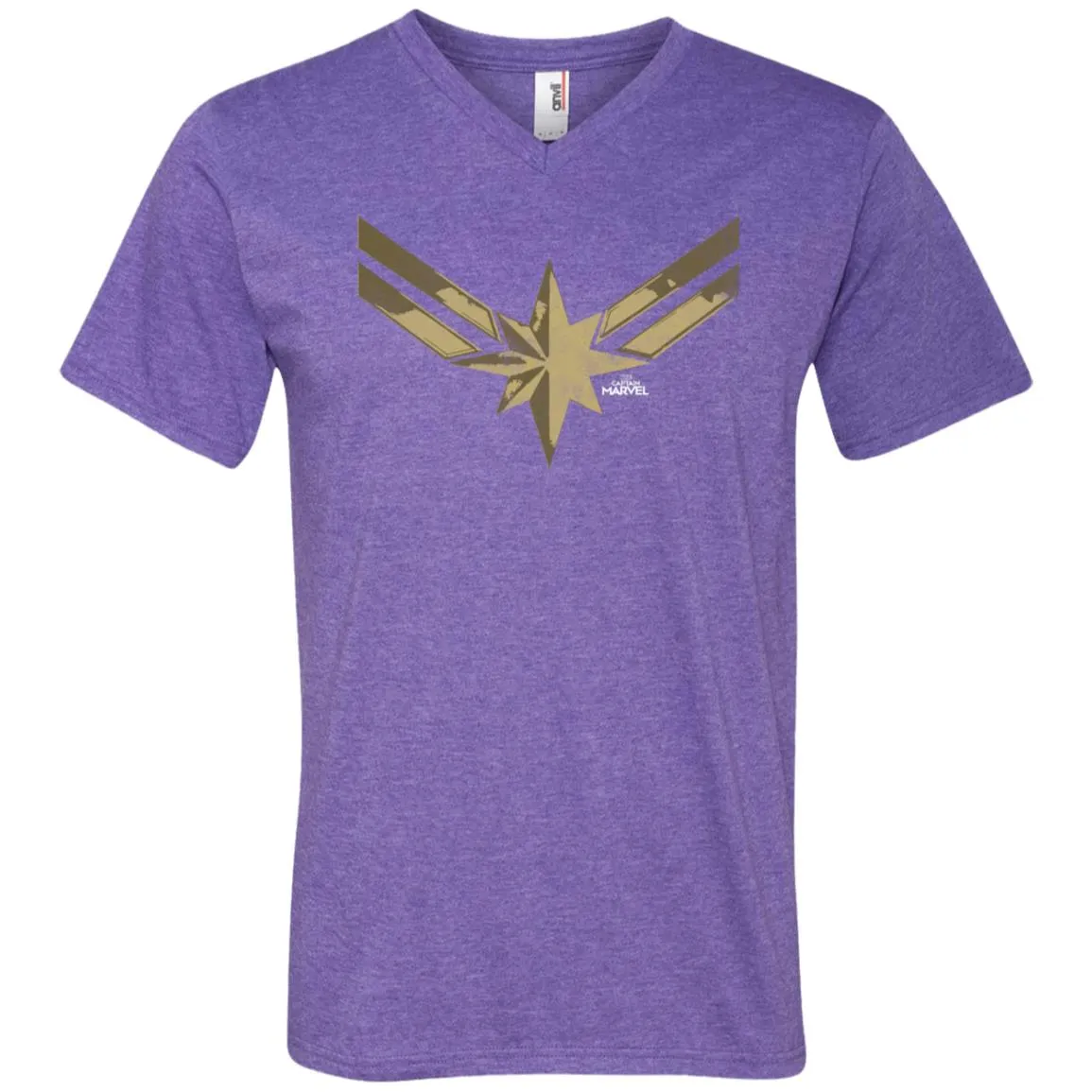 Captain Marvel Simple Gold Shadowed Logo Men V-Neck T-Shirt