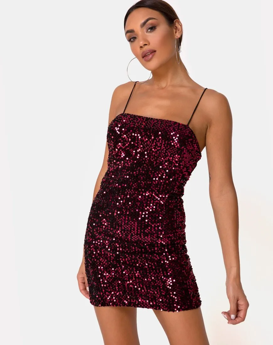 Cecile Slip Dress in Velvet Wine Sequin