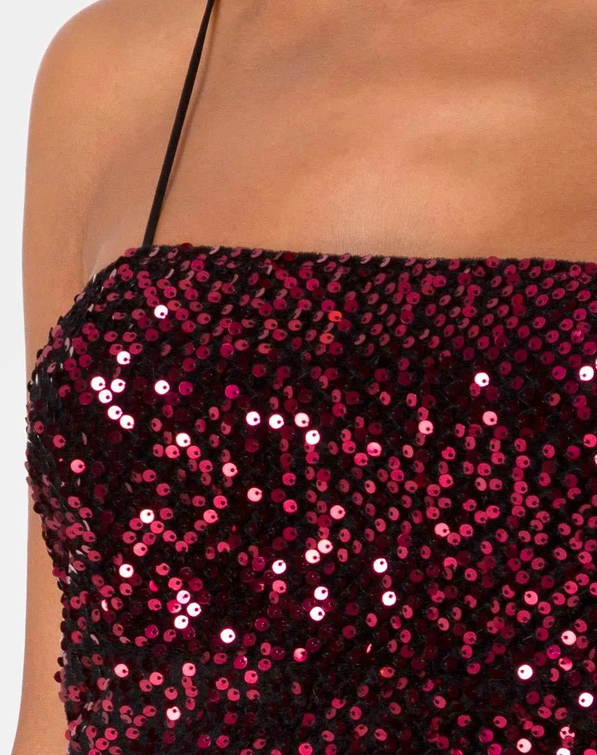 Cecile Slip Dress in Velvet Wine Sequin