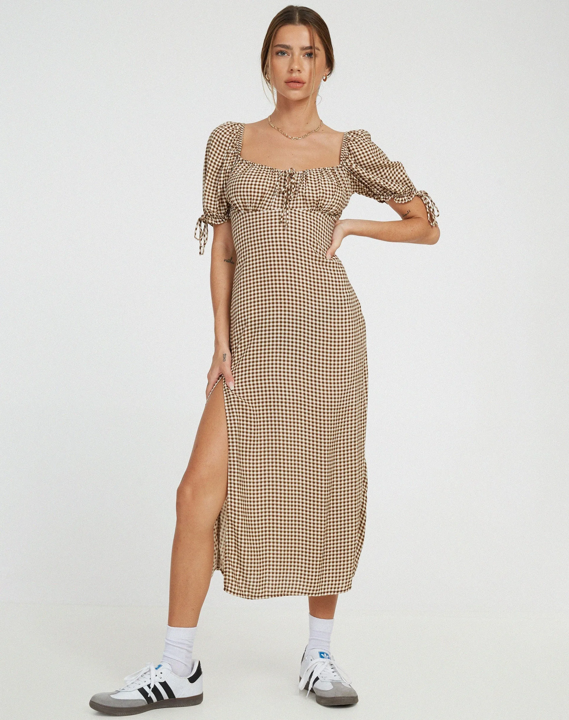 Cello Midi Dress in Mini Gingham