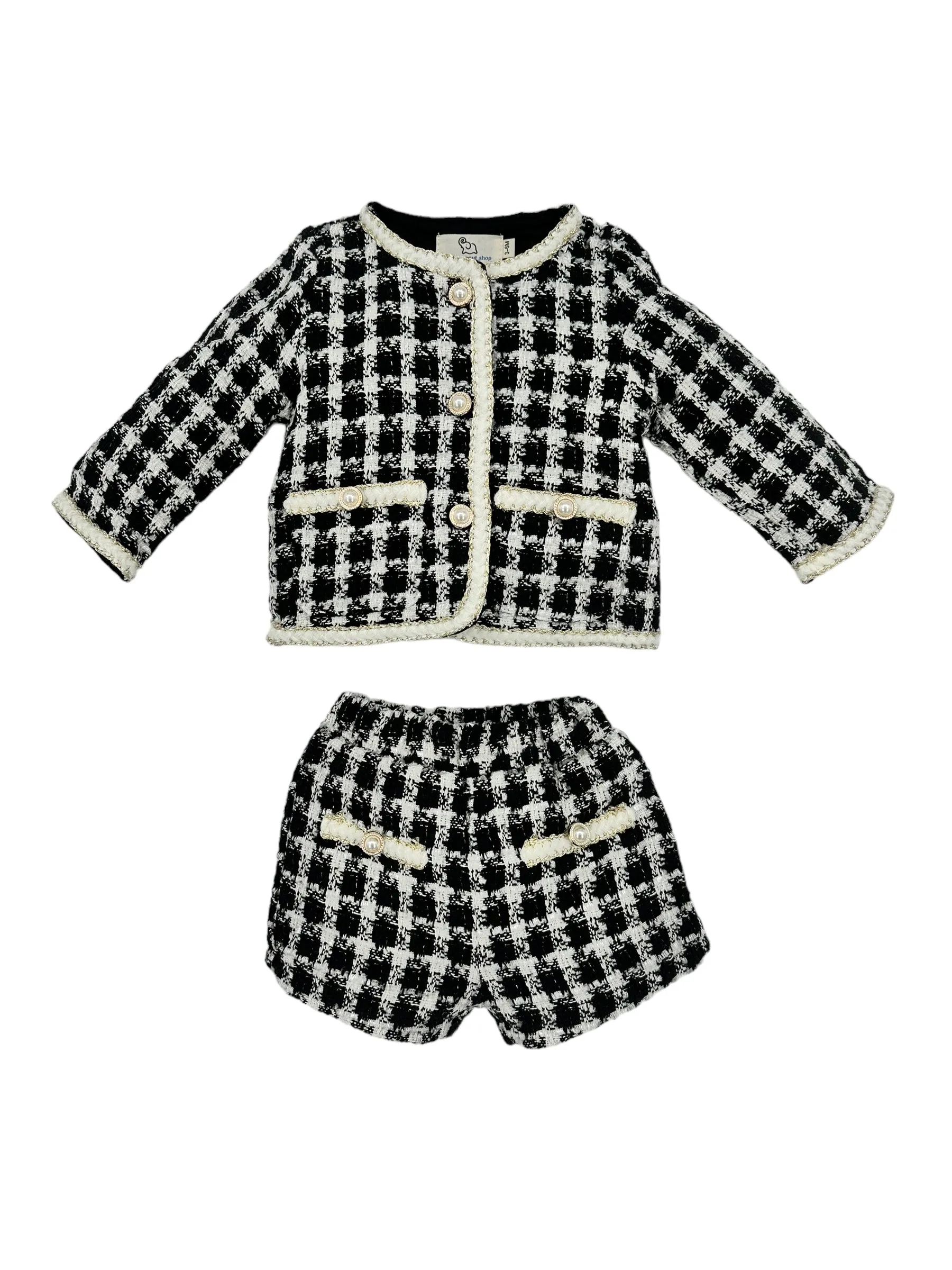 Château Chic- Black and White Plaid Jacket and Short Set