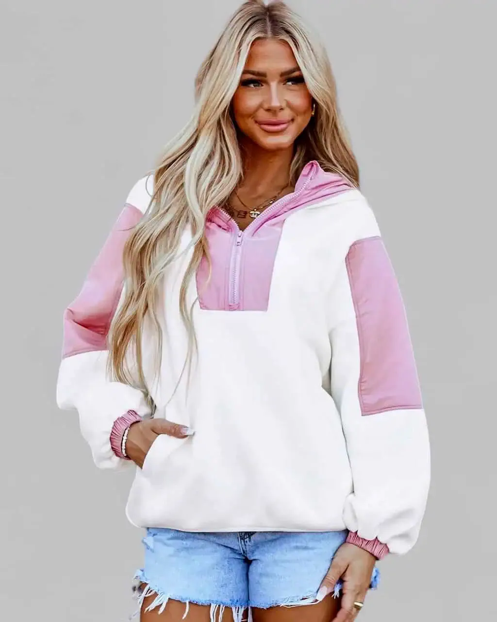 Color Block Half Zip Long Sleeve Hoodie