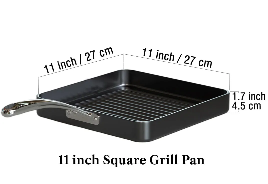 Cooks Standard Nonstick Square Grill Pan 11 x 11-Inch, Hard Anodized Grilling Skillet Pan Cookware for Camping, Home Use