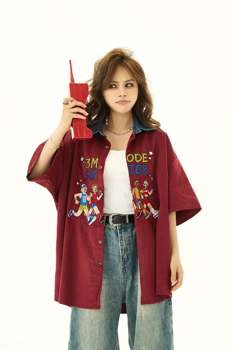 Embroidered Cardigan Short Sleeve Shirt