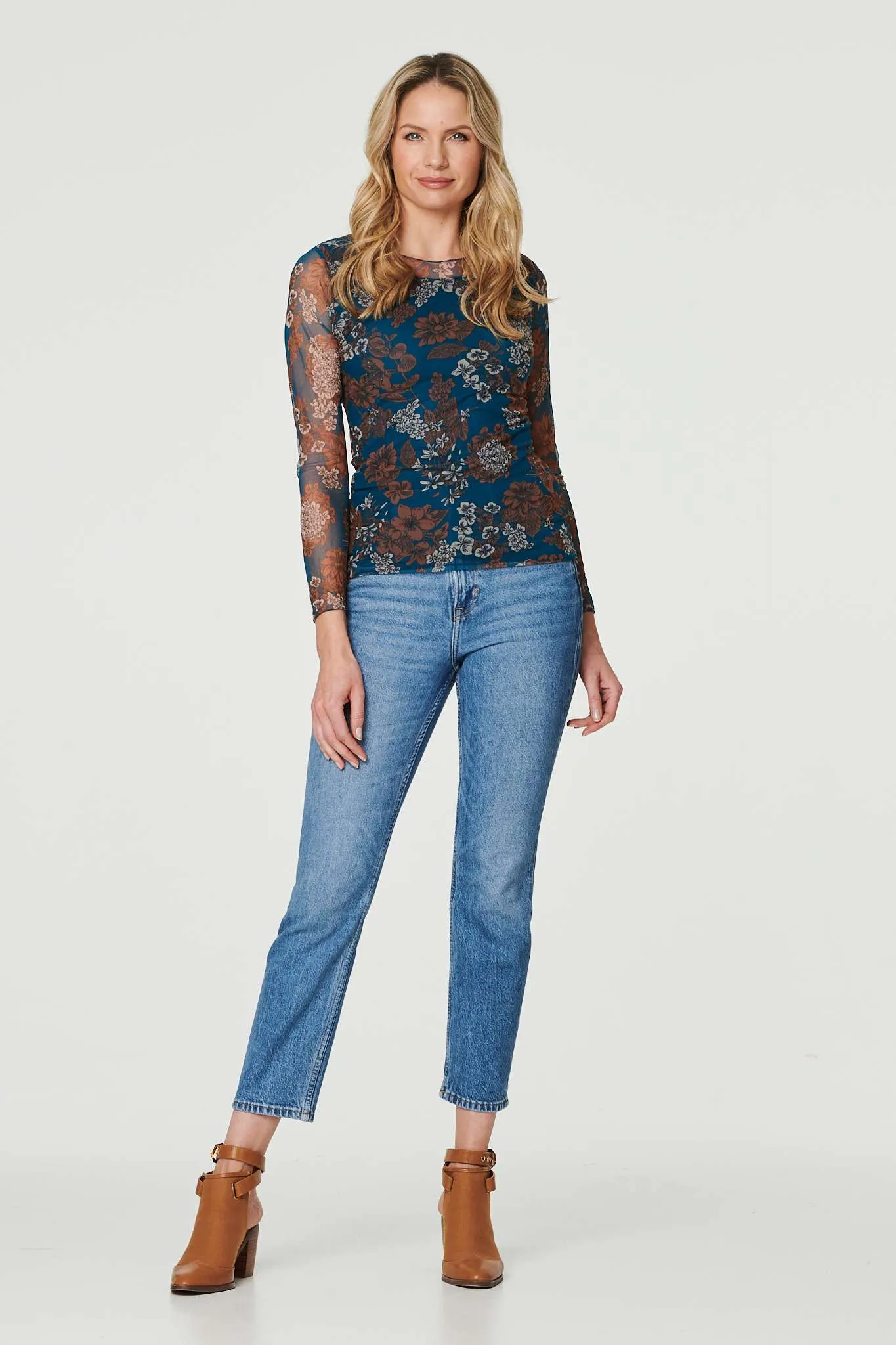 Floral Semi Sheer Mesh Top