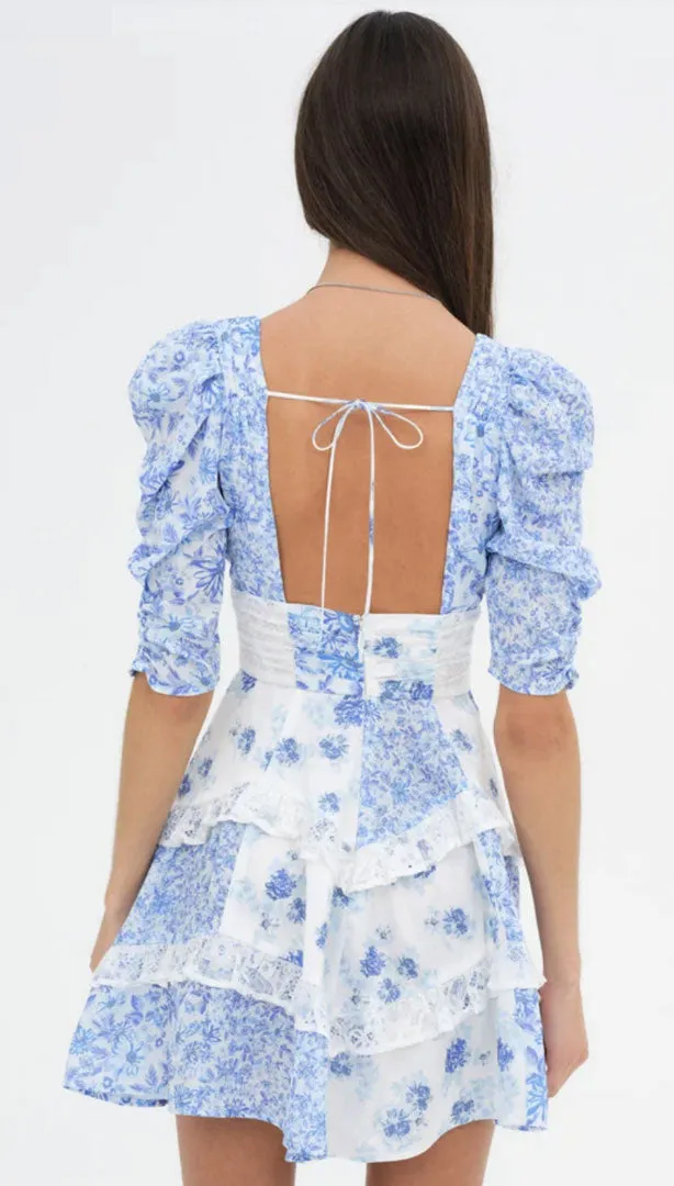 For Love and Lemons Blue Rosalyn Mini Dress