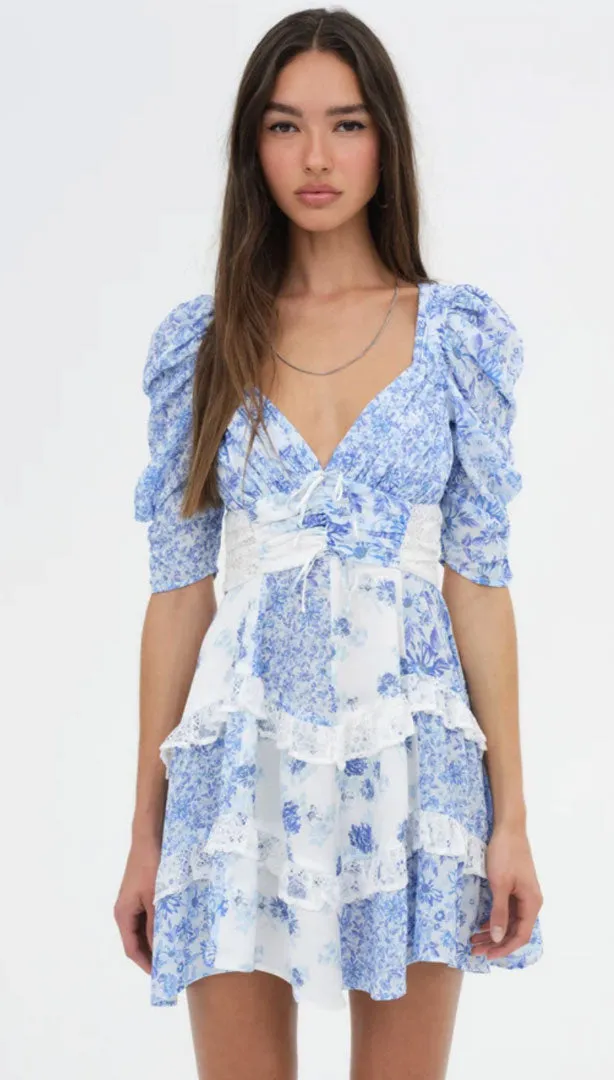 For Love and Lemons Blue Rosalyn Mini Dress