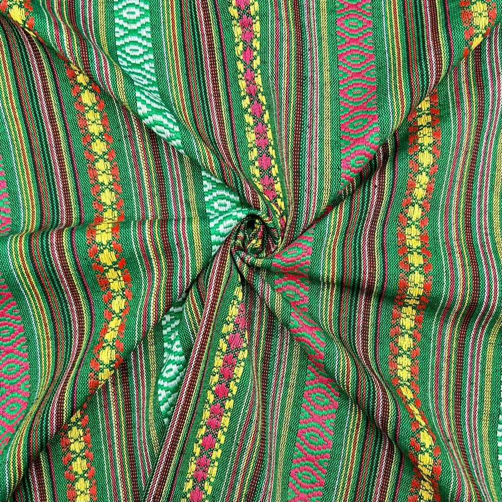 Green Stripes Tribal Print Recycled Jacquard Fabric